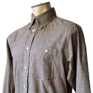 Orvis Houndstooth Khaki Tan Red Cotton Button Down Long Sleeve Shirt - Men's M